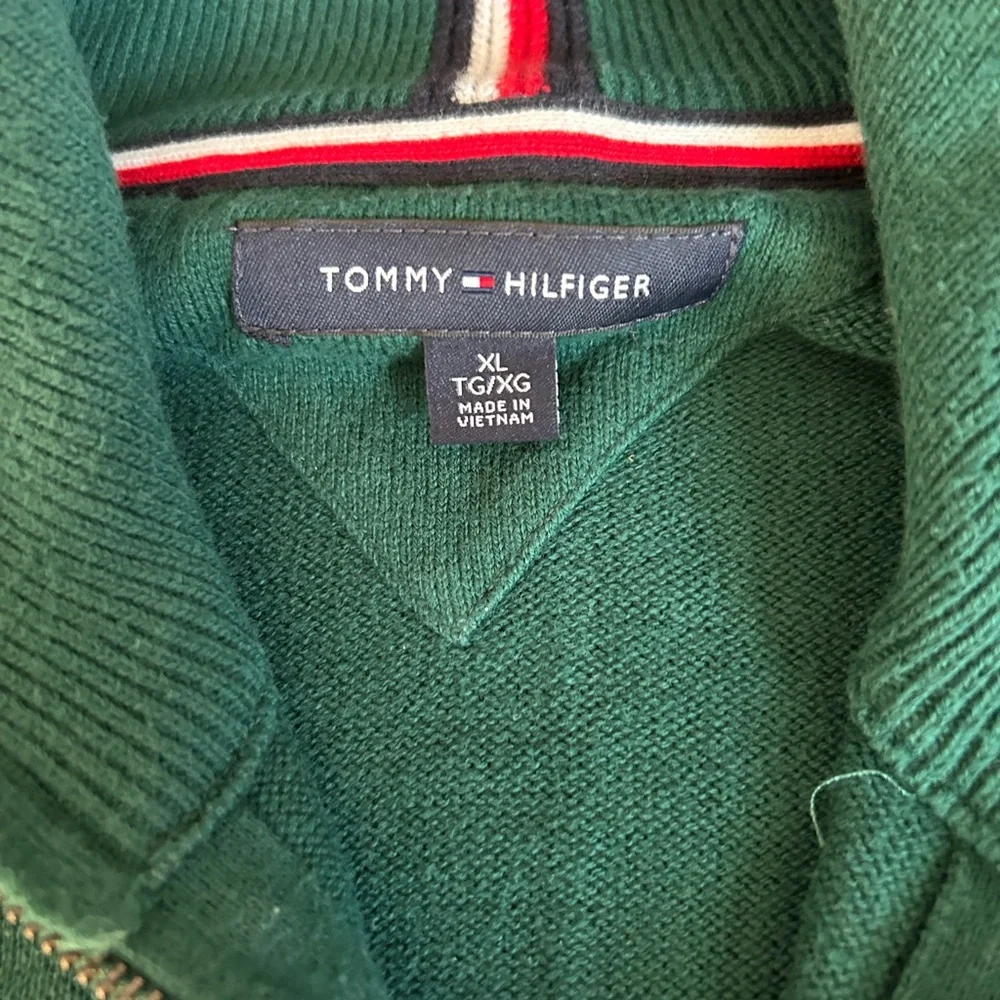 Tommy Hilfiger Quarter Zip Sweater Green Mens XL - Picture 2 of 8